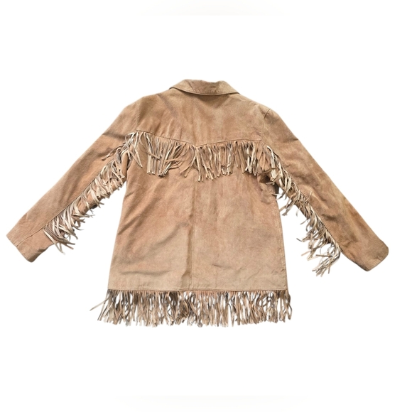 Marlboro Miles Gear Vintage 90s Tan Suede Leather XL Fringe Jacket Satin Lined - Picture 3 of 11